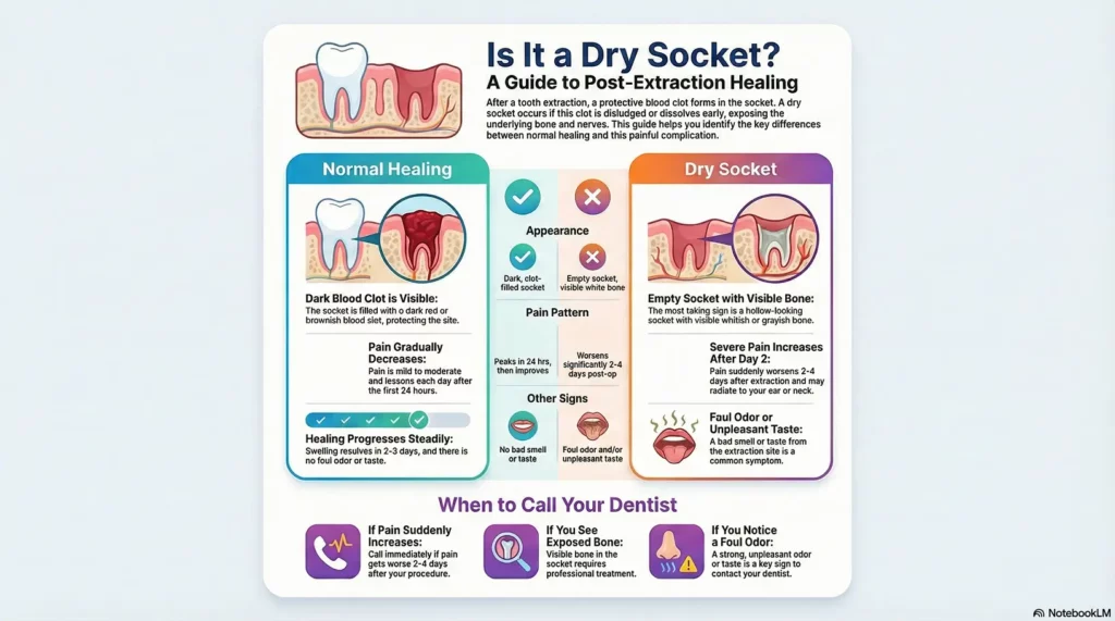What does a dry socket look like comparison with normal healing socket
