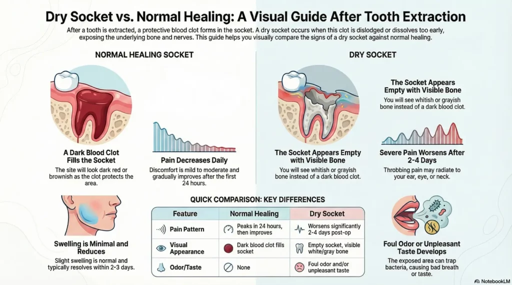 What does a dry socket look like when healing tissue formation